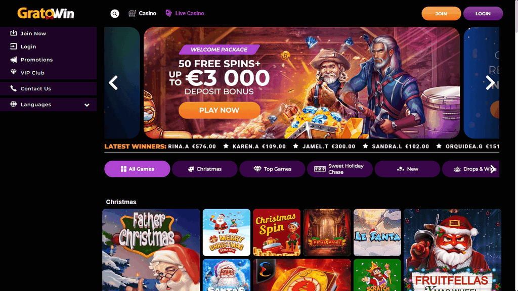 Incentivo del casinò online Gratowin - 300% fino a 3.000 euro + 50 giri gratuiti